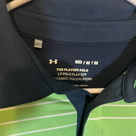 Under Armour Green and Blue Polo Shirt with Stripes - Picture 2 of 2
